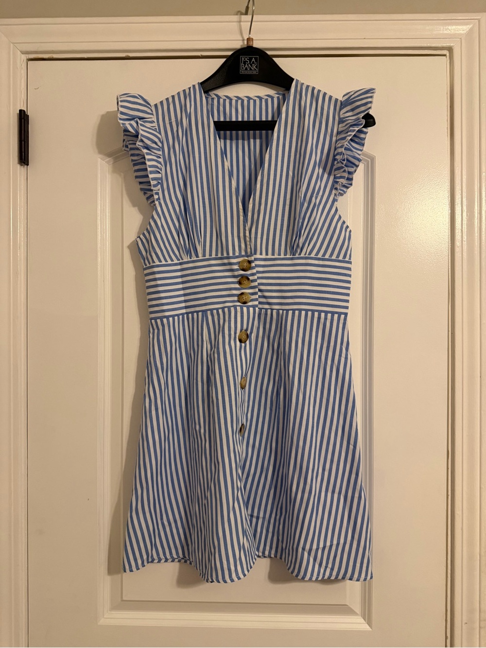 Cupshe Blue and White Striped Midi Dress with Ruffle Sleeves